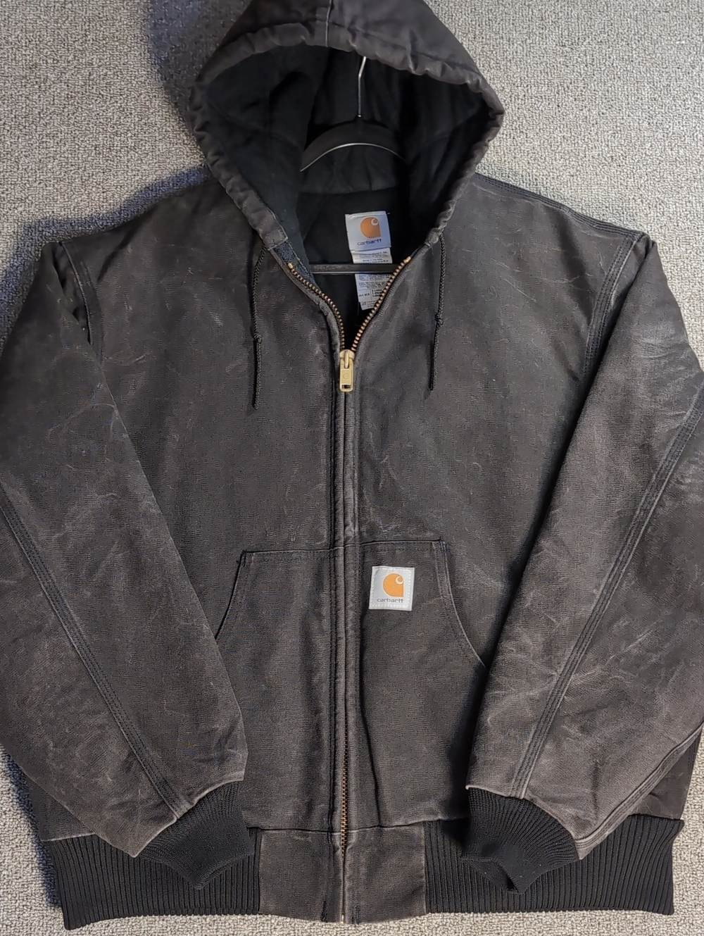 Vintage Carhartt Quilted Flannel-Lined Duck Active Jacket Sz XL J04 BLK Marbling